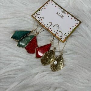Lux Sparkling Red, Green, and Gold Earrings